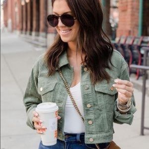 Pink Lily x Living My Best Style Green Cord Jacket